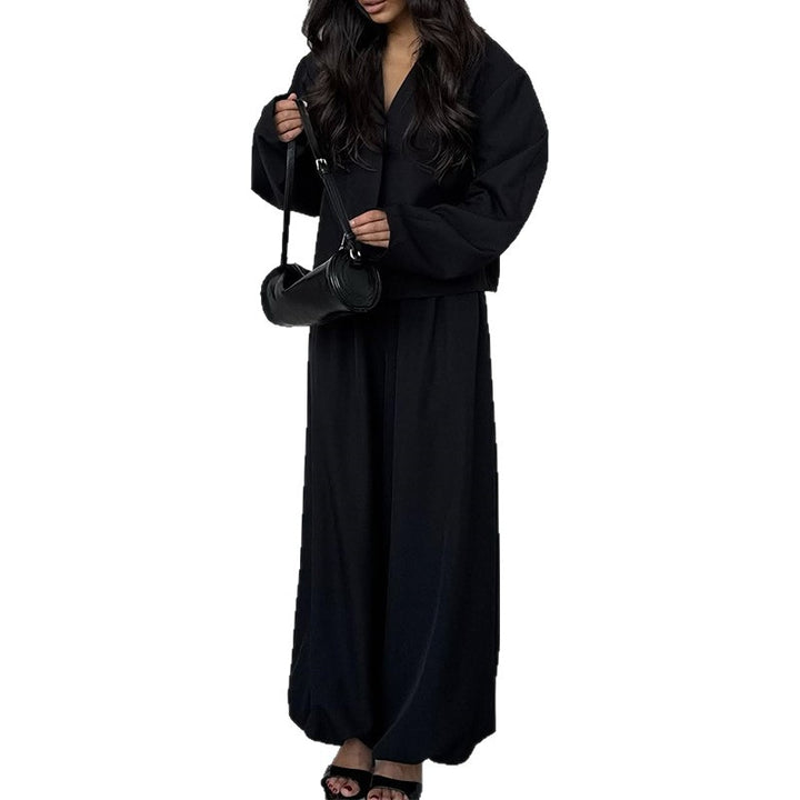 Damen lässiger Hosenanzug mit cropped Jacke und weitem Schnitt Drune