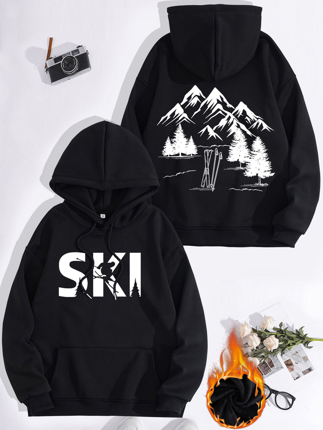 Damen Kapuzenpullover mit kunstvollem Ski-Design und gemütlicher Passform Drune