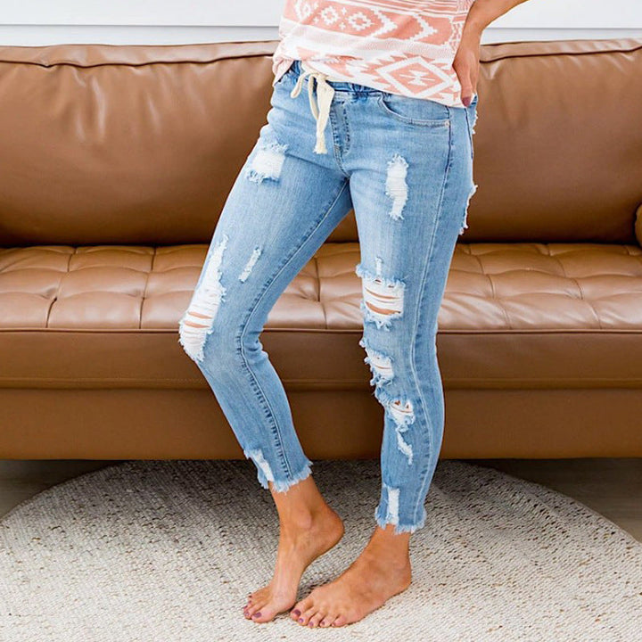 Damen Ripped Skinny Jeans mit trendigen Zerrungen und lockerer Passform Drune