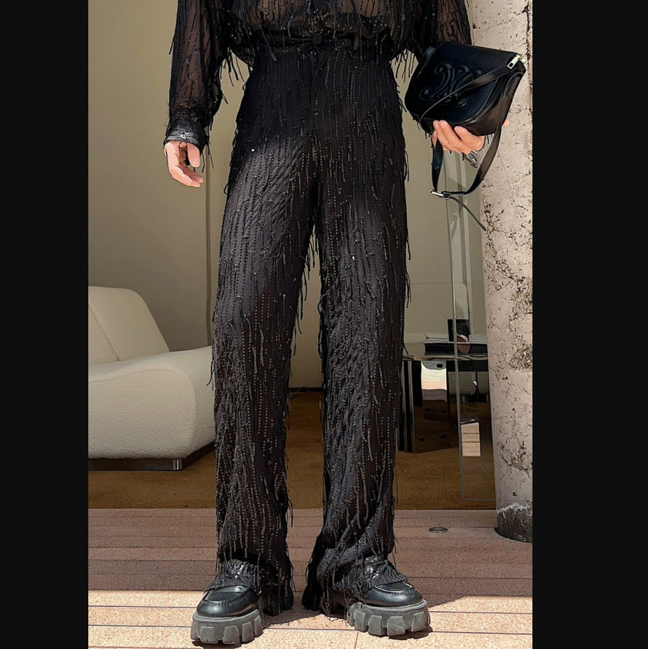 Damen modische Statement-Hosen mit Fransen Drune