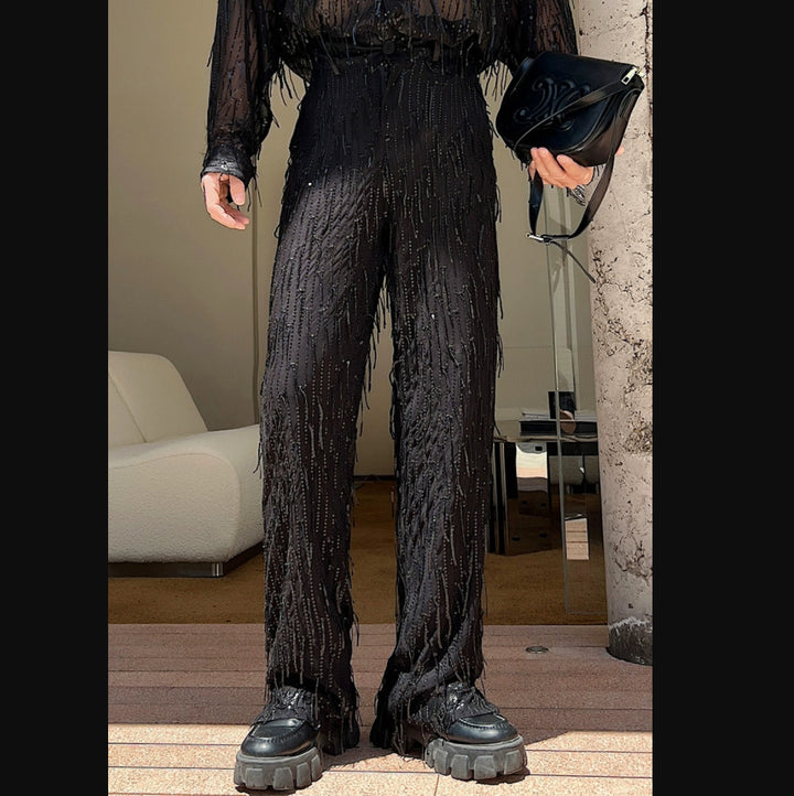 Damen modische Statement-Hosen mit Fransen Drune