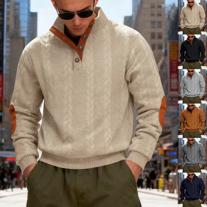 Herren gestrickter Pullover mit Kontrastdetails und modernem Knopfverschluss Drune