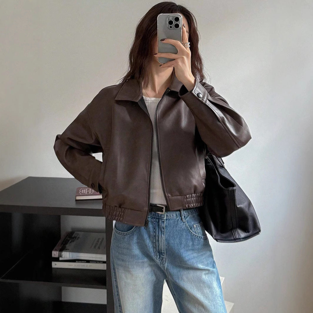 Damen Kunstlederjacke im sportlich-eleganten Schnitt mit elastischem Bund Drune
