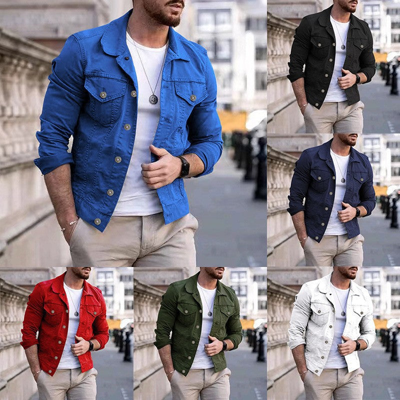Herren nan taillierte Jeansjacke im Trucker-Stil mit Brusttaschen und Metallknöpfen Drune