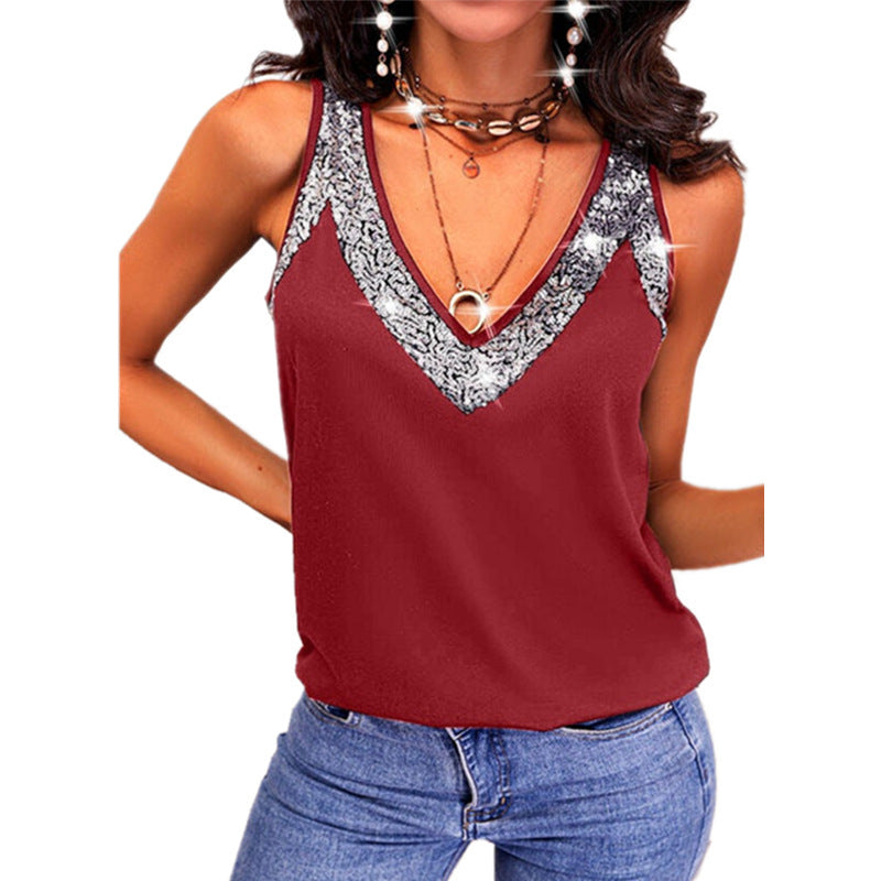Damen Elegantes V-Ausschnitt Top mit dekorativem Spitzenbesatz Drune