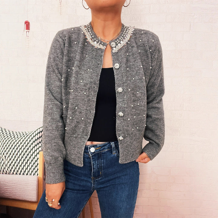 Damen Strickjacke mit Perlenbesatz Drune