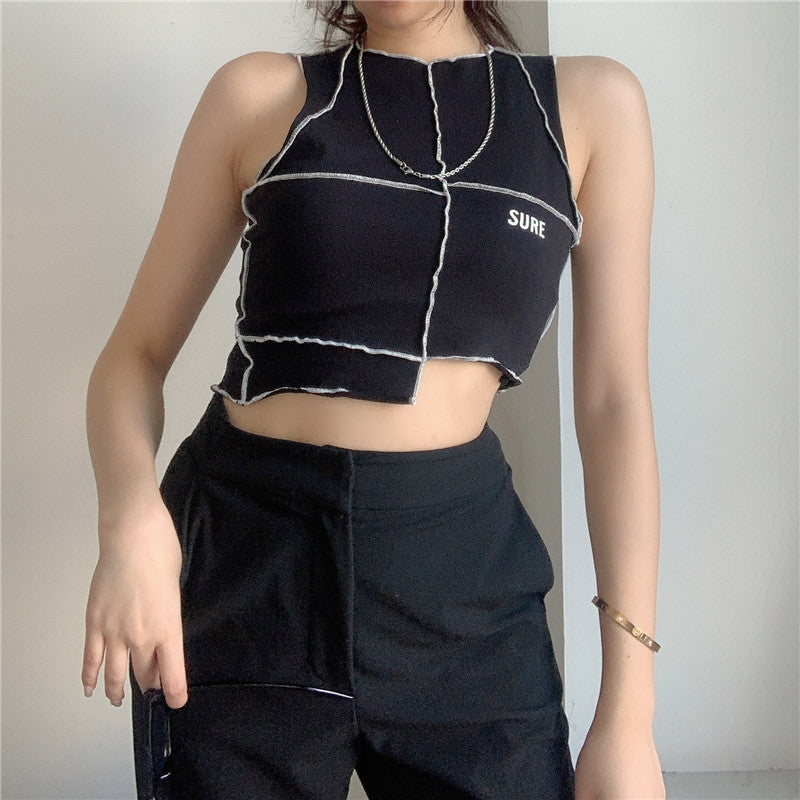 Damen Crop-Top mit kreativem Schnitt und kontrastierenden Nähten Drune