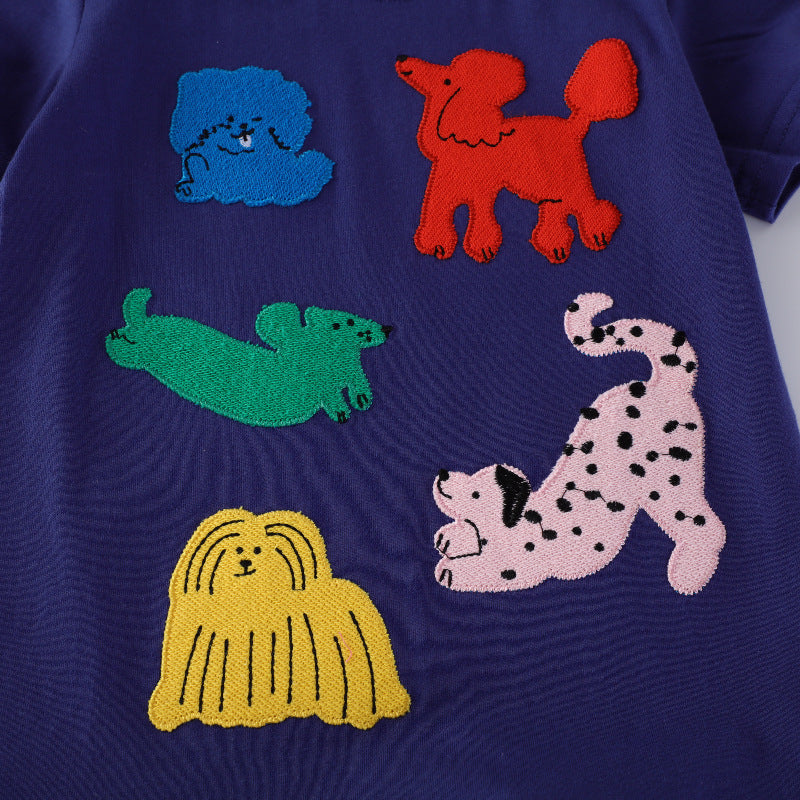 Jungen Kurzarm-T-Shirt mit buntem Tierapplikationsdesign Drune