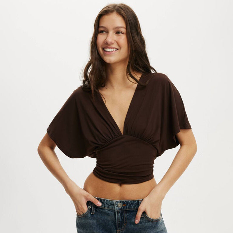 Damen elegantes Oberteil mit lässigem Schnitt und modischem V-Ausschnitt Drune