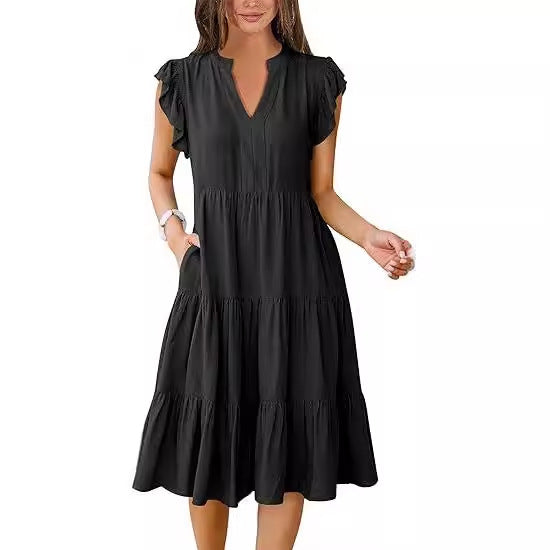 Damen Freizeit-Maxikleid mit überraschenden Rüschendetails und praktischen Taschen Drune