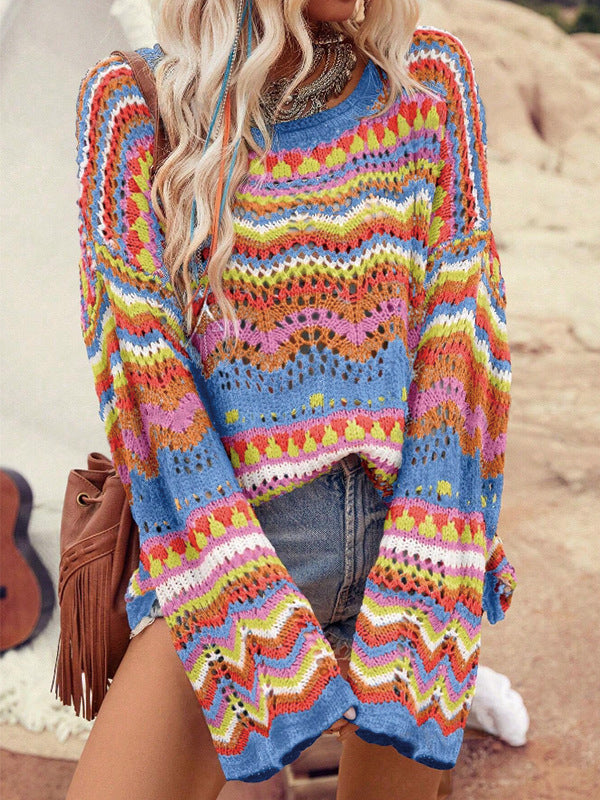 Damen Grober Strickpullover mit großzügigem Wellenmuster und weitem Schnitt Drune