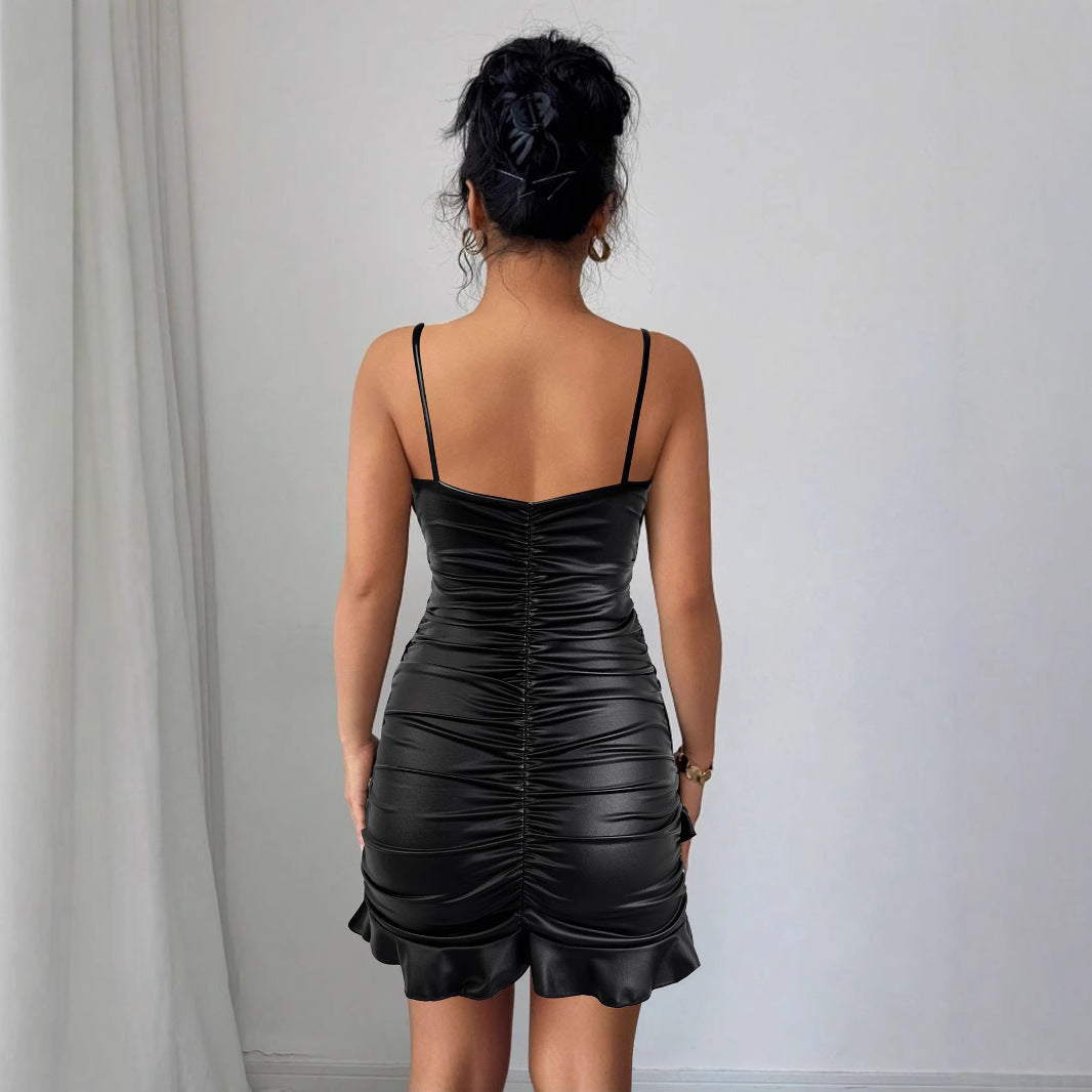 Damen Raffiniertes Wickelkleid mit tiefem V-Ausschnitt und elegantem Saum Drune