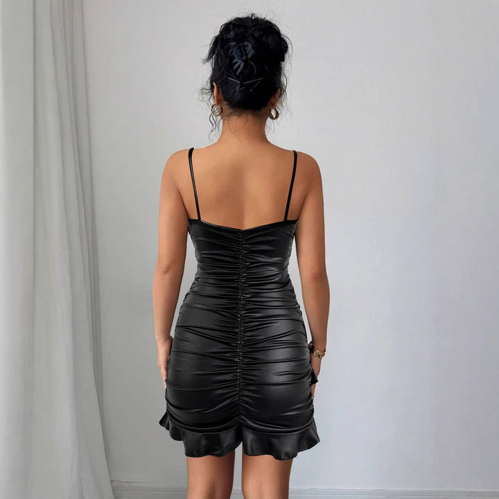 Damen Raffiniertes Wickelkleid mit tiefem V-Ausschnitt und elegantem Saum Drune
