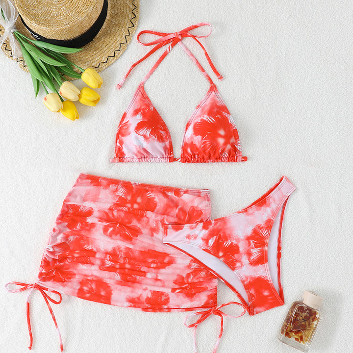 Damen Triangel-Bikini-Set mit verstellbaren Trägern und floralem Wickelrock Drune