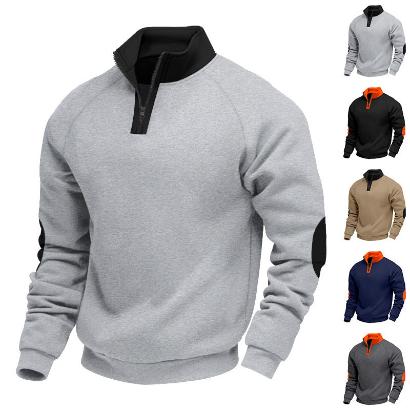 Herren nan Halbzip-Fleecepullover mit Stehkragen Raglanärmeln und Ellenbogenpatches Drune