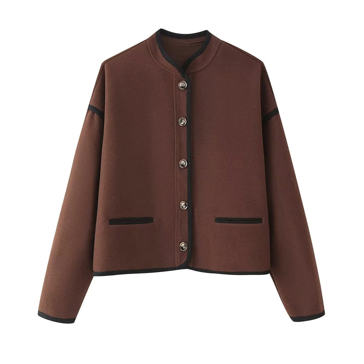 Damen elegante Übergangsjacke mit kontrastierenden Kanten Drune