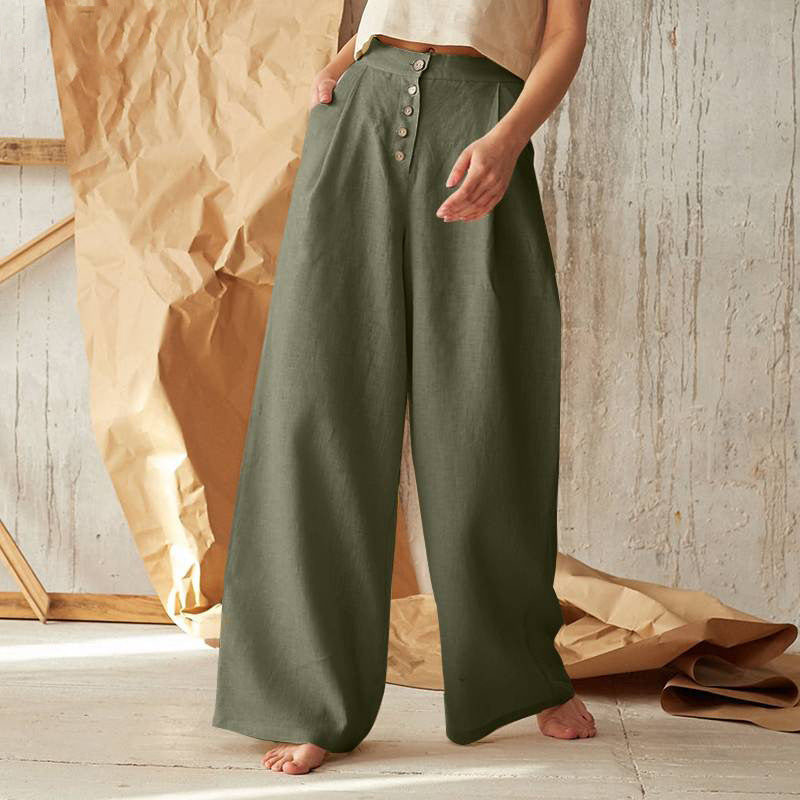Damen nan weite Leinenhose mit hoher Taille und seitentaschen Drune