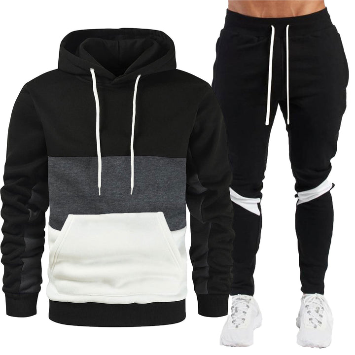 Herren nan sportives Hoodie- und Jogginghose-Set mit Kontrastblenden, Kängurutasche, elastischem Bund und schmal zulaufendem Bein Drune