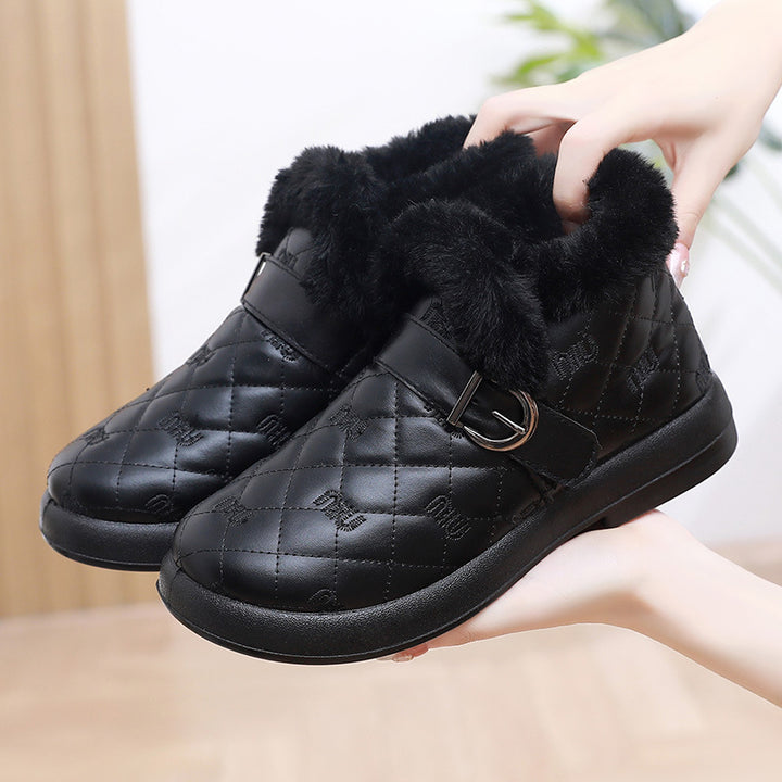 Damen Warme Fleecegefütterte Stiefeletten mit dekorativem Schnallenverschluss Drune