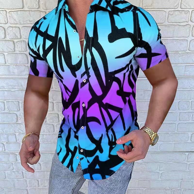 Herren Kurzarmhemd mit einzigartigem Graffiti-Design und modernem Schnitt Drune