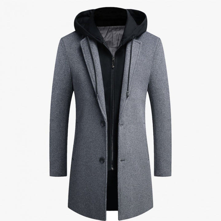 Damen modische Longjacke mit abnehmbarer Kapuze und trendigem Innenfutter Drune