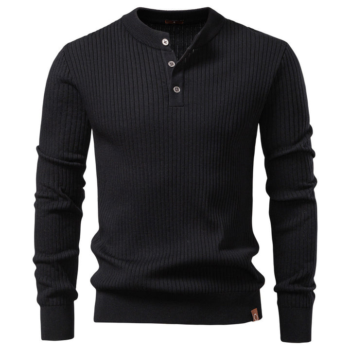 Herren nan gerippter Langarm-Henleypullover mit Stehkragen, feinem Rippstrick und schmaler Passform Drune