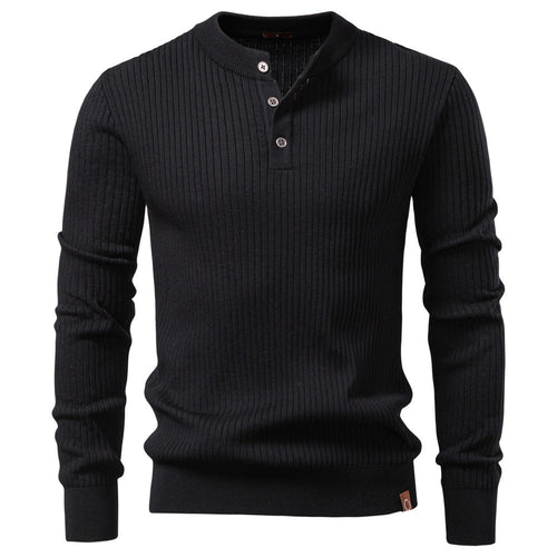 Herren nan gerippter Langarm-Henleypullover mit Stehkragen, feinem Rippstrick und schmaler Passform Drune