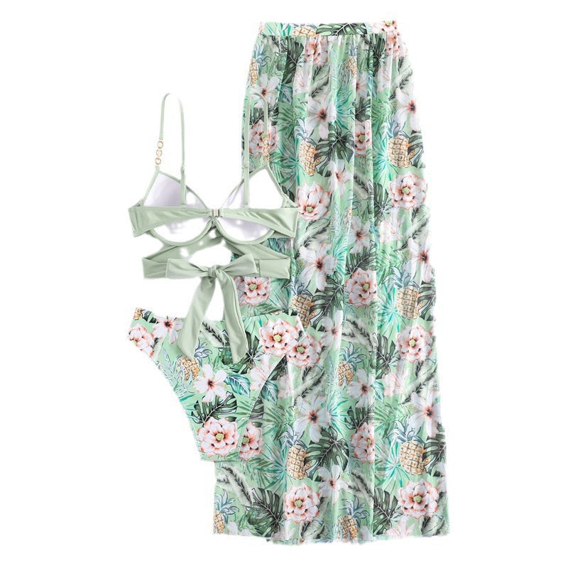 Damen Bikini-Set mit ausgefallenem Wickeloberteil und floraler Bedeckung Drune