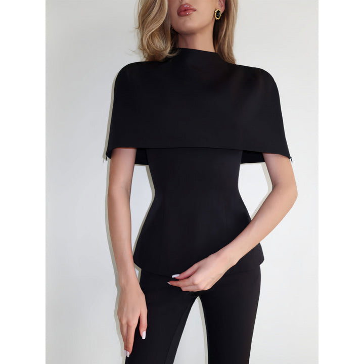 Damen Elegantes Oberteil mit asymmetrischem Kragen und figurbetontem Schnitt Drune