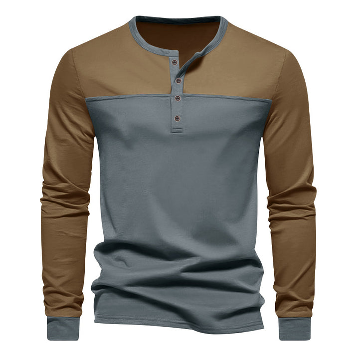 Herren nan langärmeliges Henleyshirt mit Kontrastpasse kurzer Knopfleiste und gerippten Bündchen Drune