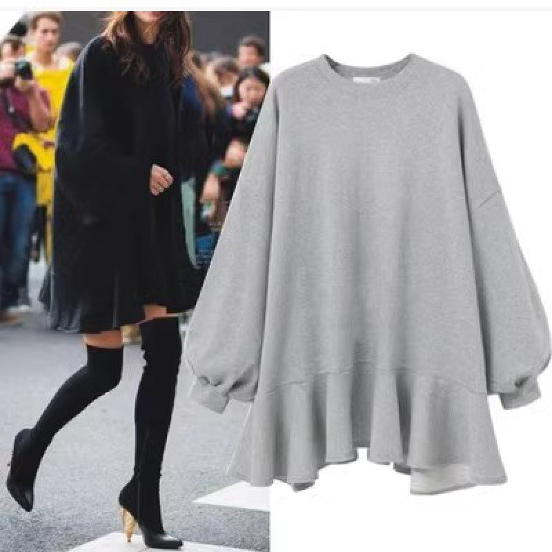 Damen Oversized Sweatshirtkleid mit voluminösem Rüschensaum Drune