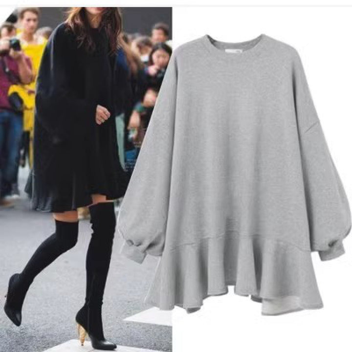 Damen Oversized Sweatshirtkleid mit voluminösem Rüschensaum Drune