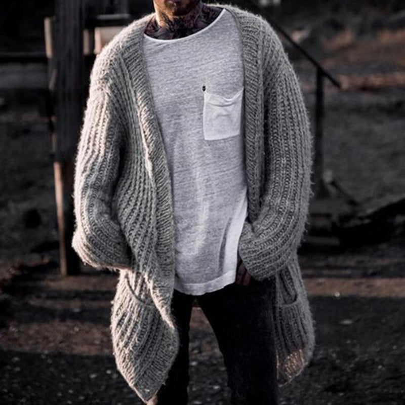 Herren Großer Strickcardigan mit tiefem Schnitt und strukturiertem Design Drune
