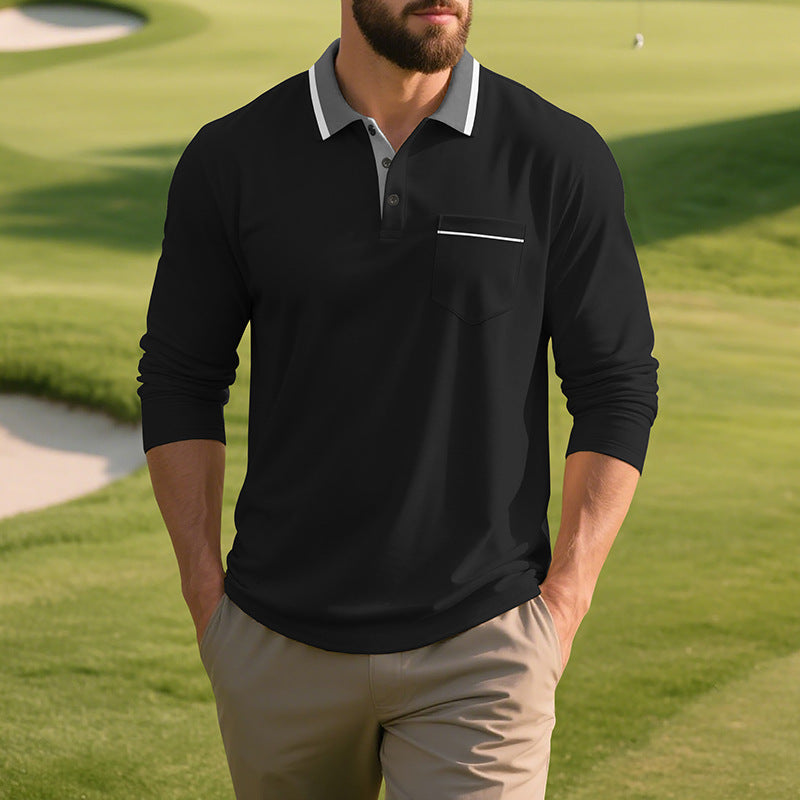 Herren Langarm Polo-Shirt aus atmungsaktivem Stoff mit modernem Kragen Drune