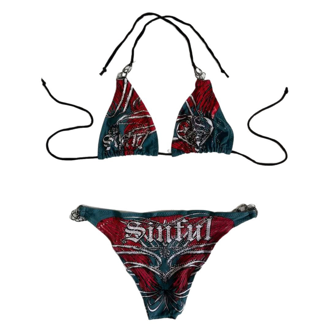 Damen Bikini mit einzigartigem Druck und verstellbaren Trägern Drune