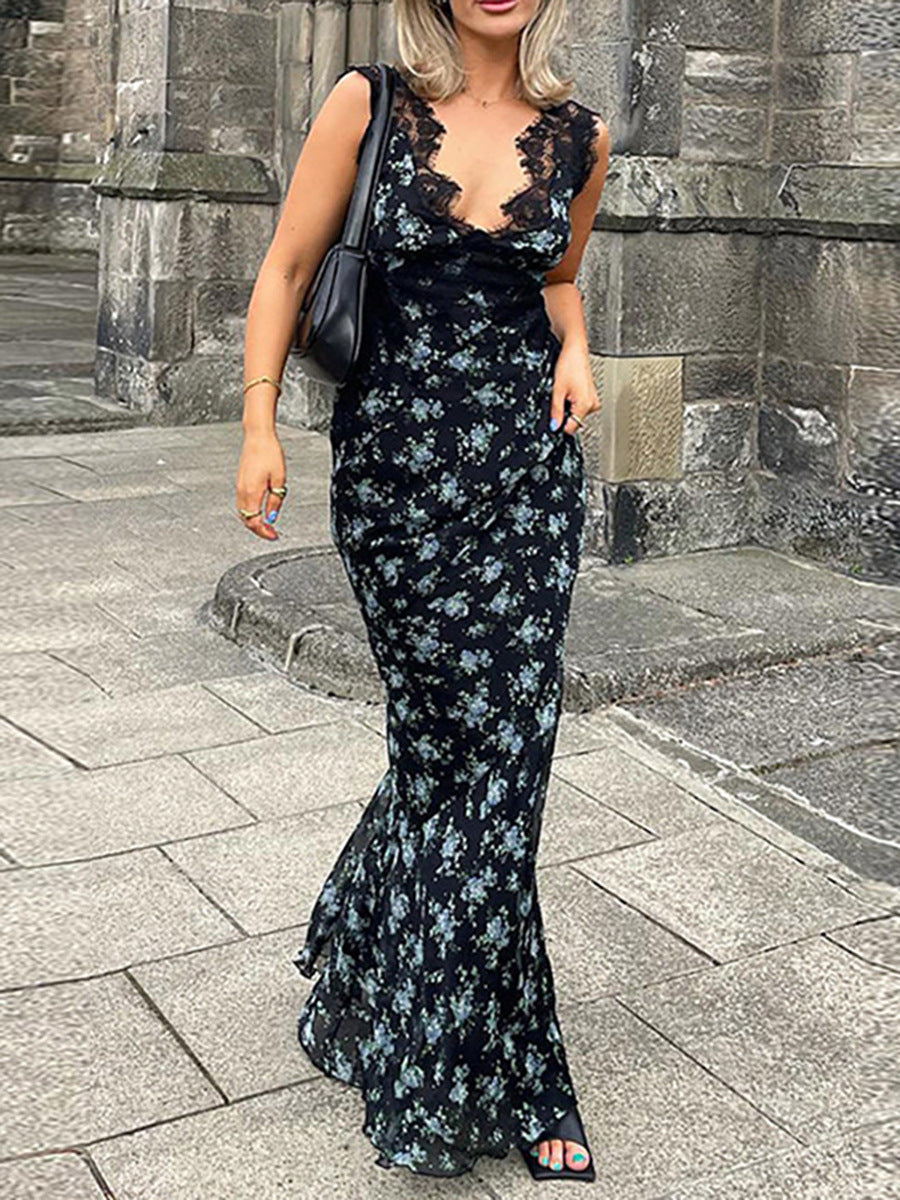 Damen Maxikleid mit floralen Spitzenakzenten Drune