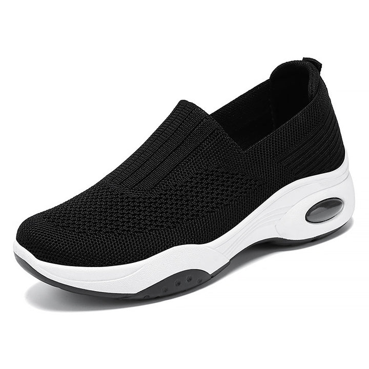 Damen nan nahtloser Strick-Slipper mit erhöhtem Plateau-Luftdämpfer und ergonomischer Fersenstütze Drune