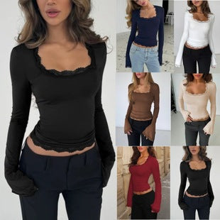 Damen Langarmshirt mit zartem Spitzenbesatz Drune