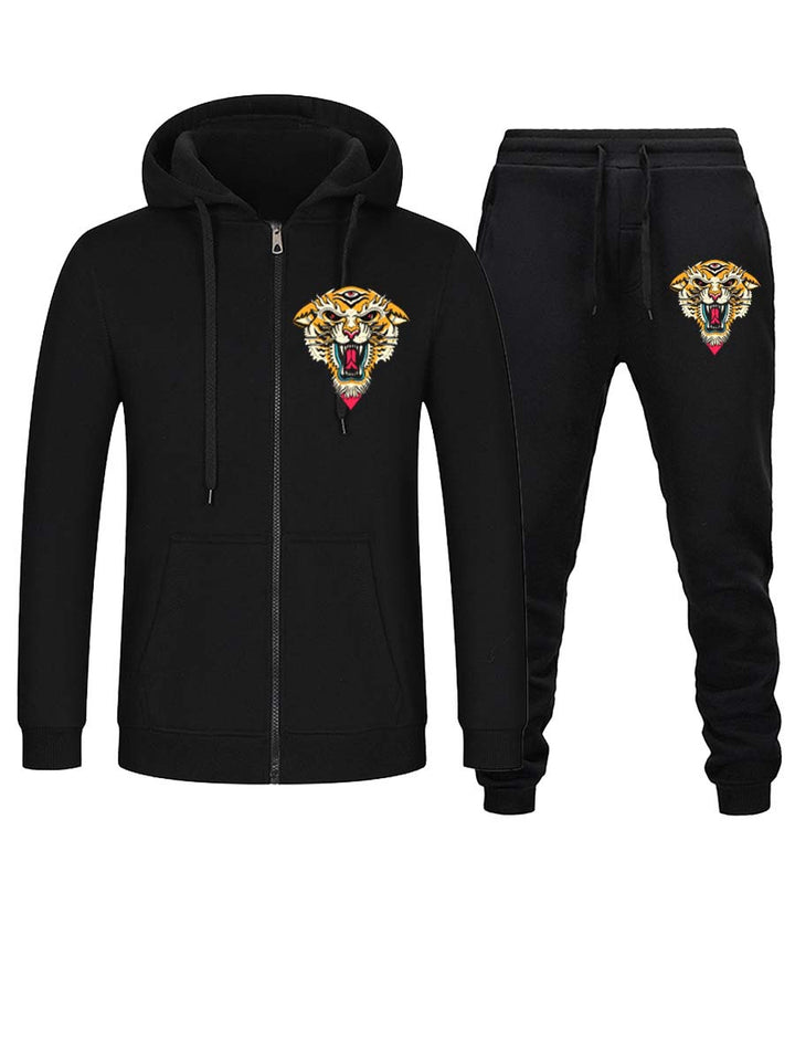 Damen Sportlicher Kapuzenpullover und Jogginghose Set mit Löwenmotiv Drune