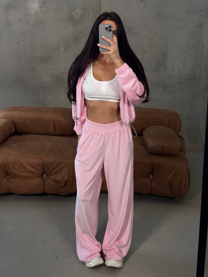 Damen lässiger Velours-Loungewear-Anzug mit cropped Oberteil und weitem Schnitt Drune
