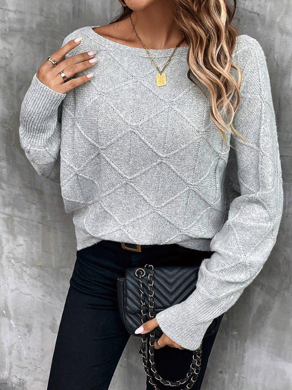 Damen Modischer Strickpullover mit modernem Rautenmuster und weitem Schnitt Drune