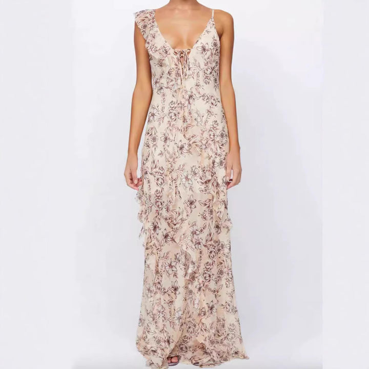 Damen Maxikleid mit doppellagigem Chiffon und romantischem Blumenmuster Drune