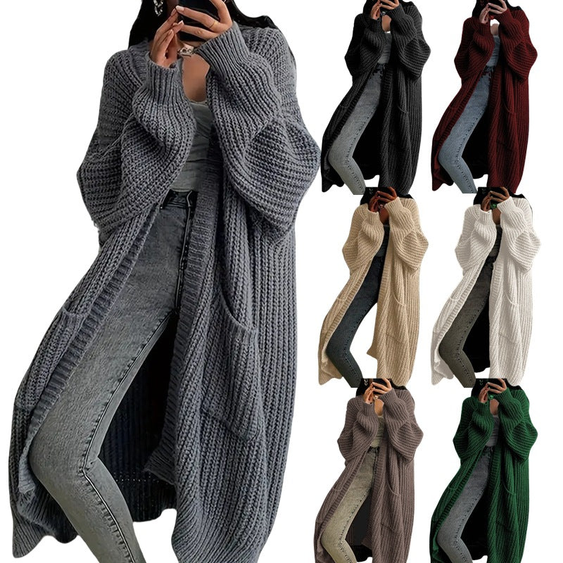Damen Langer Strickcardigan mit seitlichen Taschen und lässigem Schnitt Drune