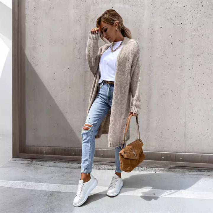 Damen lange Strickjacke mit lässigem Schnitt und weichen Texturen Drune