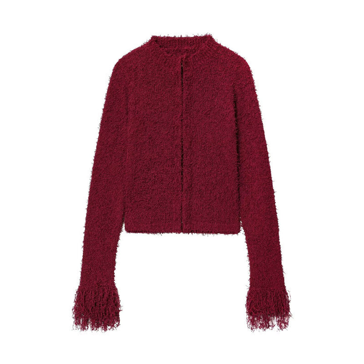 Damen kuschelige Strickjacke mit fransigen Ärmeln Drune