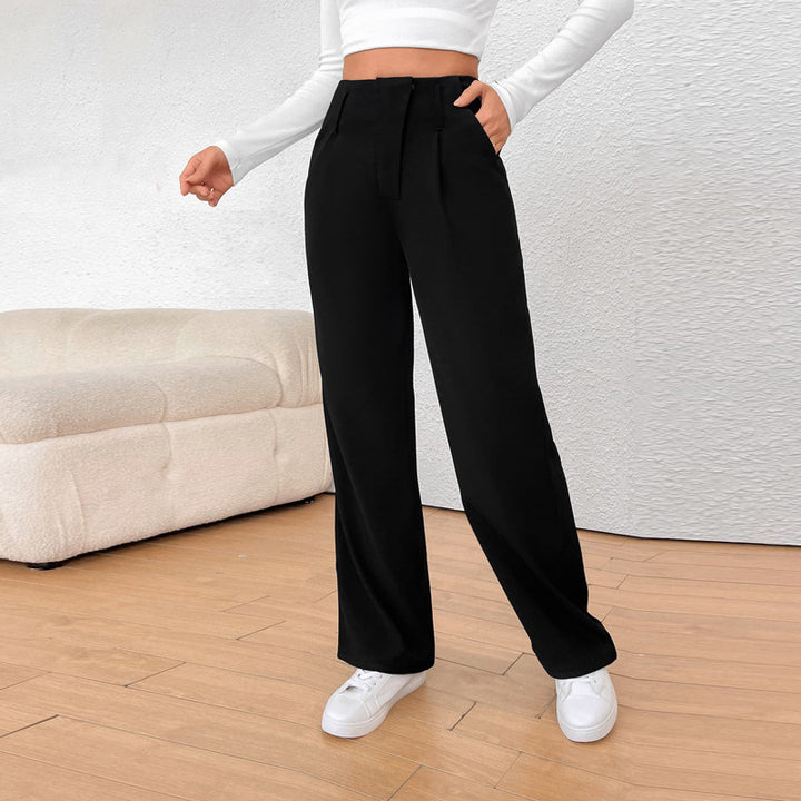 Damen weite Anzughose mit eleganter Faltenlegung und hohen Taschen Drune