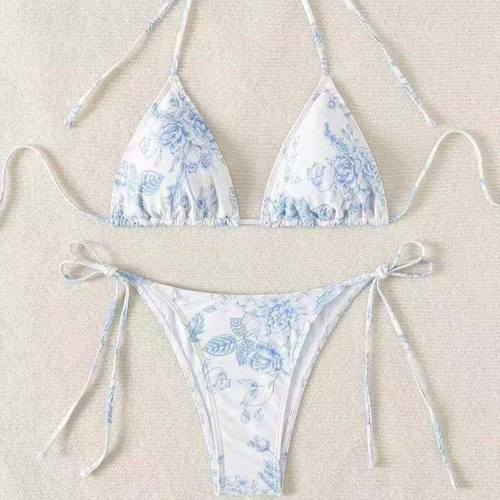 Damen Triangel-Bikini-Set mit zarten Blumenmotiven Drune