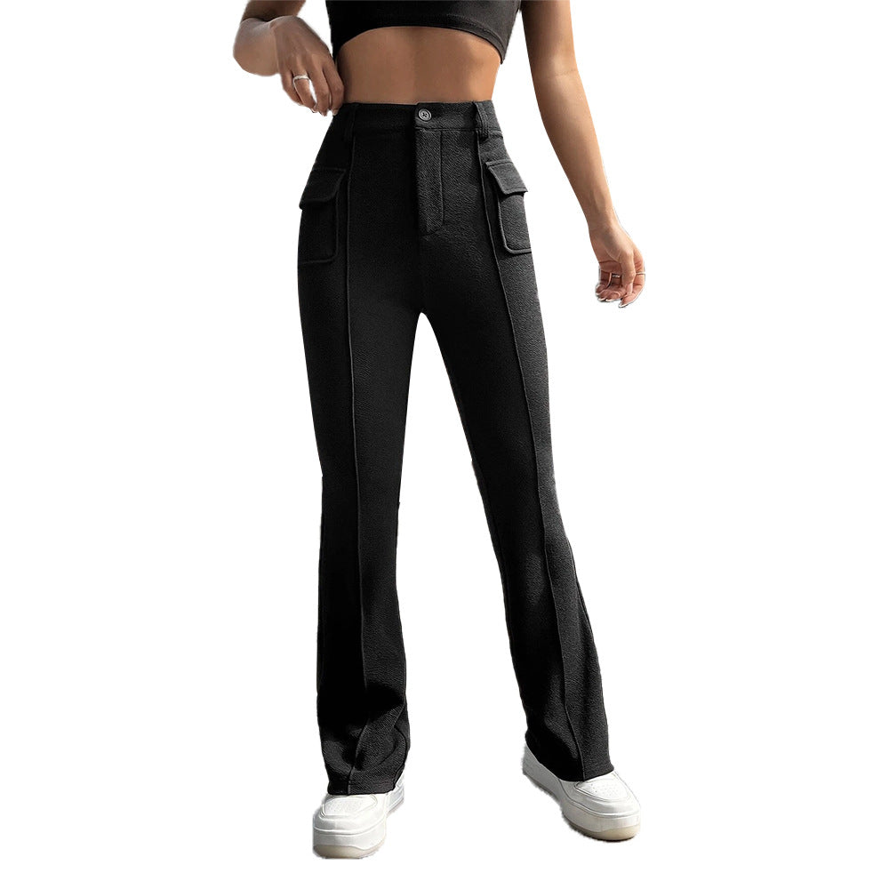 Damen klassische Palazzo-Hose mit aufgesetzten Taschen und hohem Bund Drune