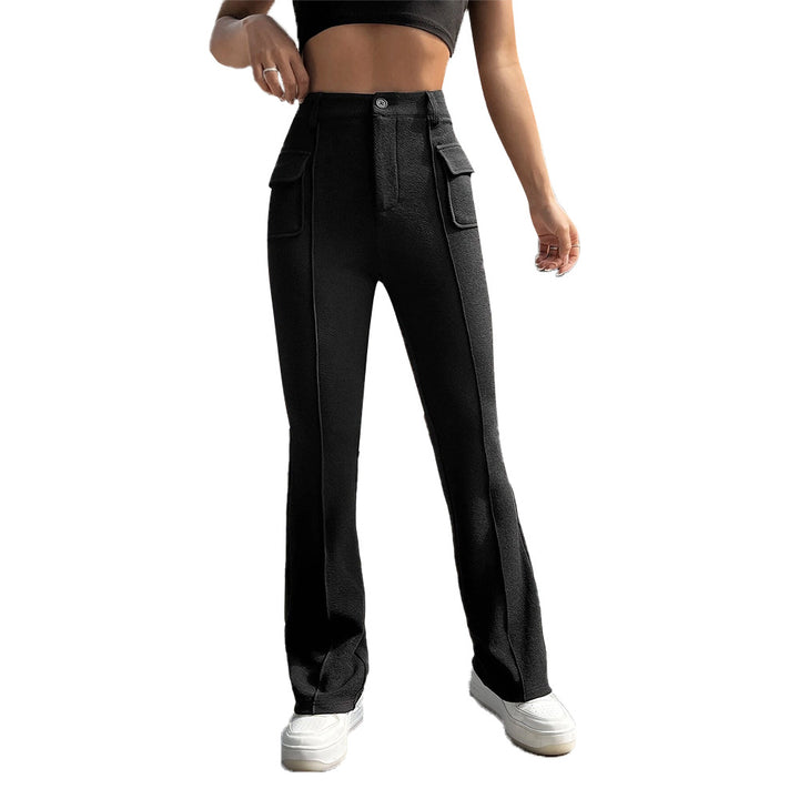 Damen klassische Palazzo-Hose mit aufgesetzten Taschen und hohem Bund Drune