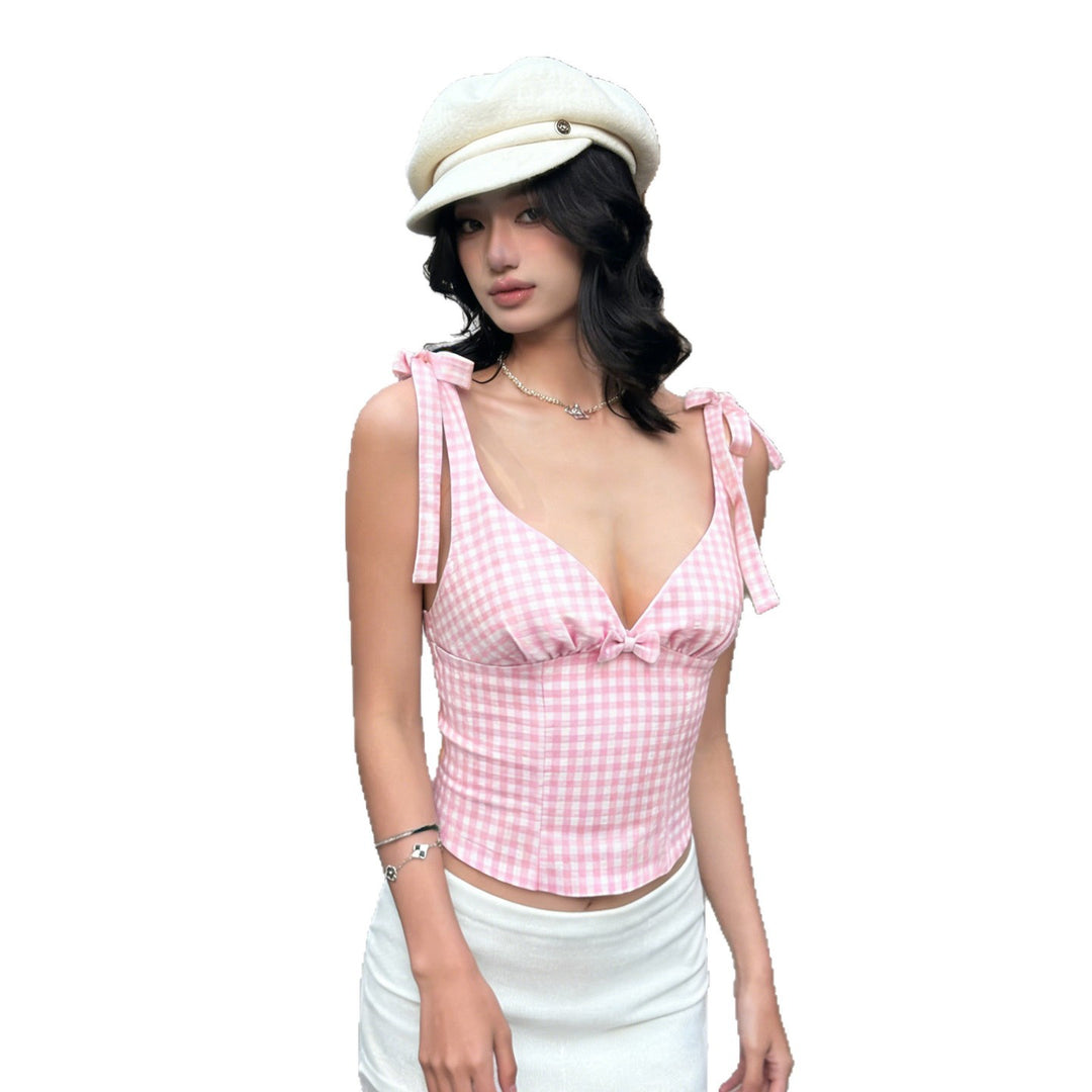 Damen Gingham Crop-Top mit süßen Schleifen-Details Drune